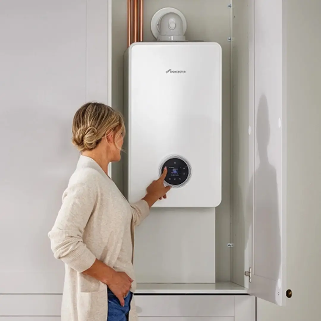 Homeowner in Nottingham looking at here Worcester Bosch installed in the kitchen 8000